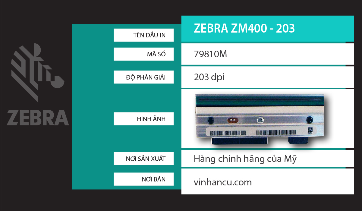 đầu nhiệt Zebra ZM400 203 DPI